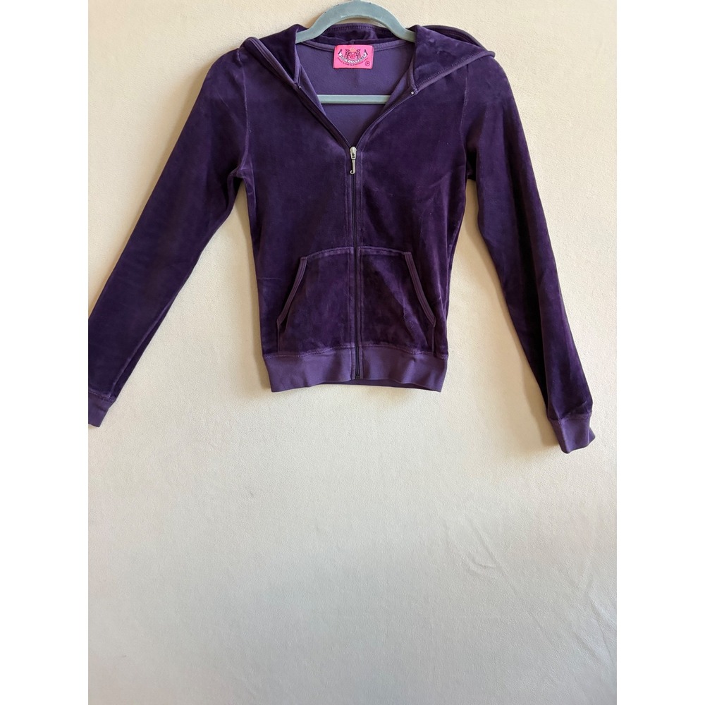 Juicy Couture Purple Velour Zip Up Hoodie Y2K Slim Fit XS